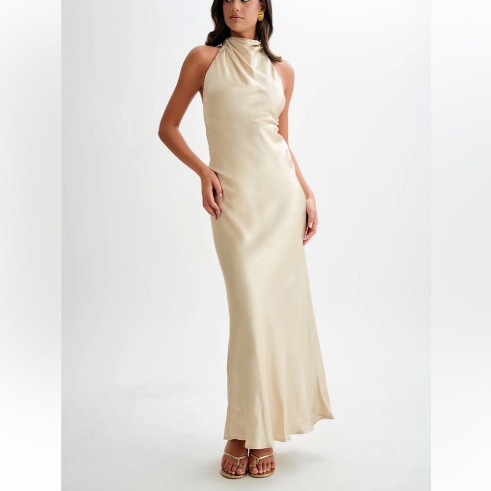 Meshki Esther Iridescent Satin Cowl Maxi Dress